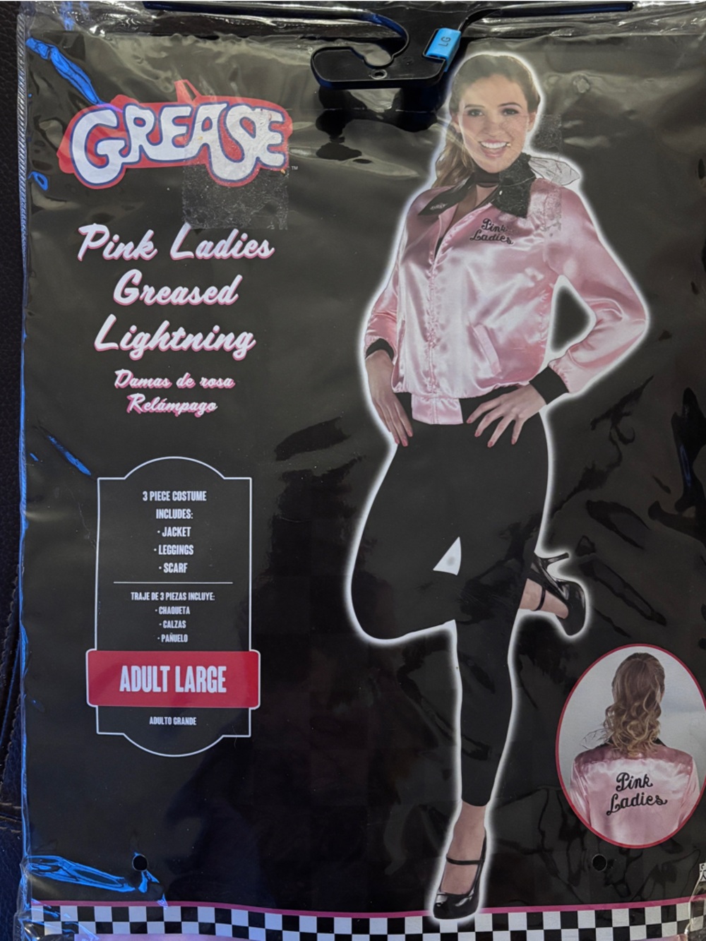 Pink Ladies Satin Jacket & Black Leggings Costume - Pink/Black ~ Adult Large